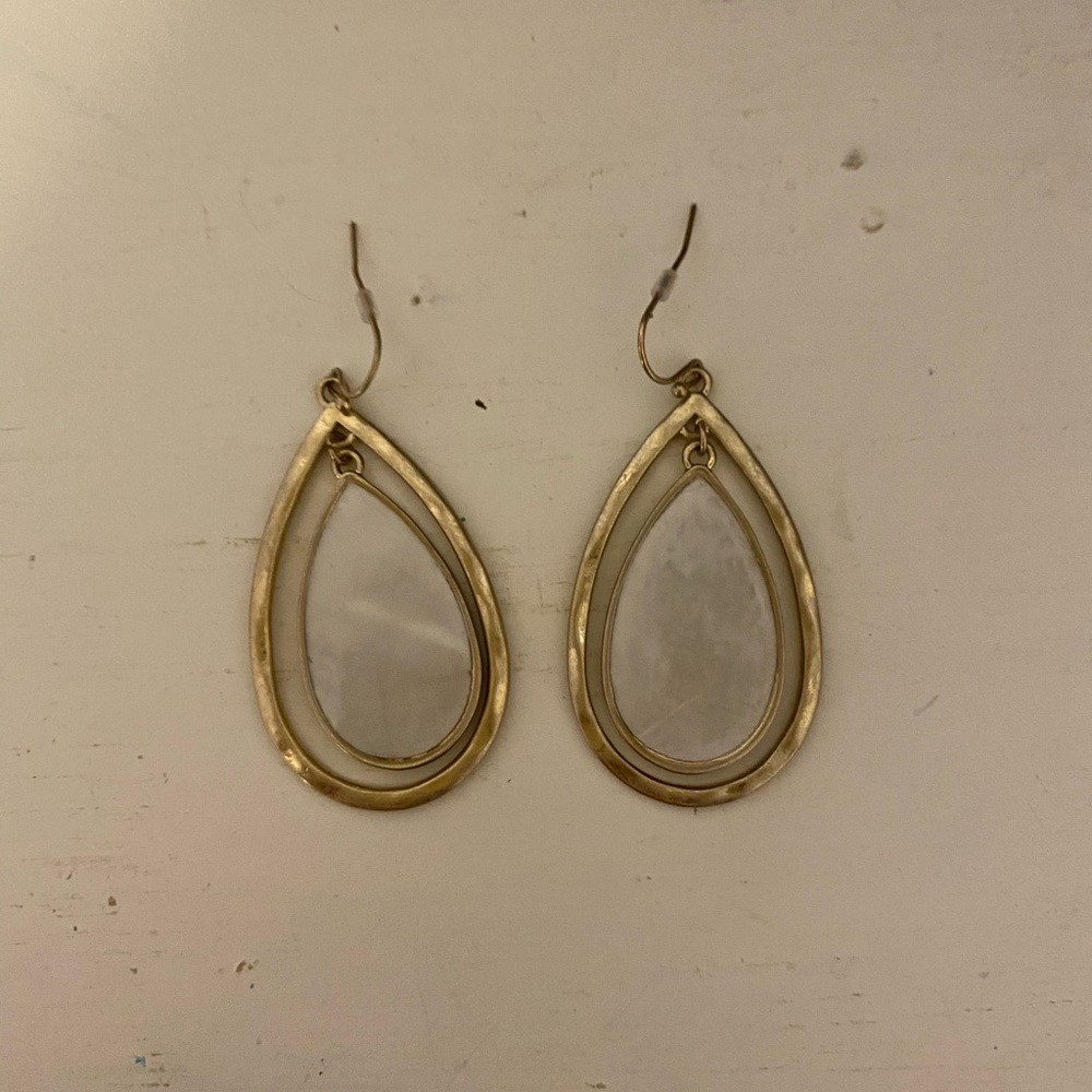 Gold and Pearl Hanging Pear Shaped Earrings